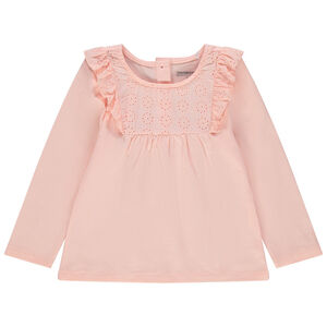 T-shirt manches longues à broderie anglaise et volants 