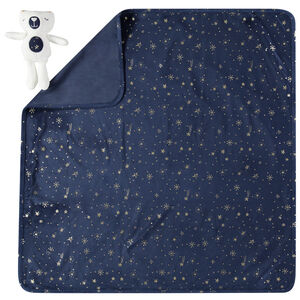 Κουβερτούλα με χρυσαφί τυπωμένα μοτίβα και λούτρινο αρκουδάκι 