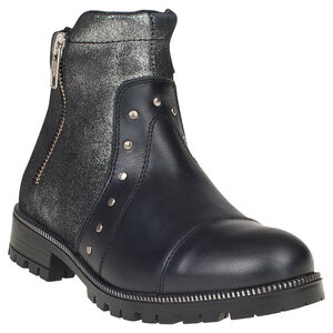 Bottillons pailletés en cuir avec zips et rivets du 24 au 27 