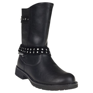 Bottines effet cuir avec strass et chaine fantaisie 