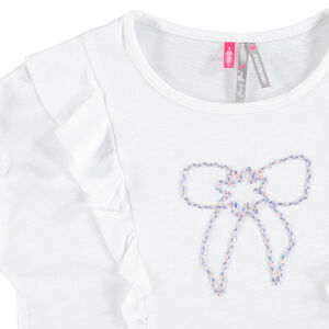 Μακρυντομάνικη ζέρσεϊ μπλούζα με βολάν και κεντημένο φιόγκο 