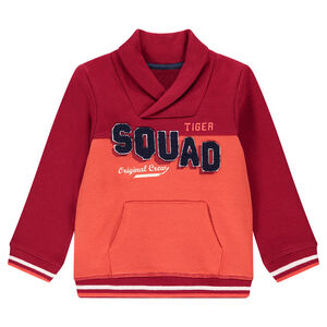 Δίχρωμο φούτερ από φανέλα με πετσετέ γράμματα και τσέπη 