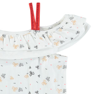 Κοντή ολόσωμη φόρμα με σχέδιο σε όλη την επιφάνεια και τιράντες με πούλιες 