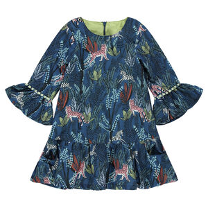 Φόρεμα με μανίκια 3/4, με μοτίβο σε χαβανέζικο στιλ και τίγρεις σε όλη την επιφάνεια 