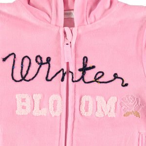 Φόρμα με ροζ ζακέτα βελουτέ και φανελένιο παντελόνι με ανάγλυφη όψη 