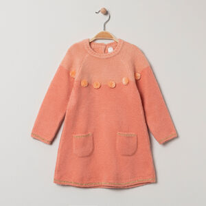Robe manches longues en tricot à pompons et poches 
