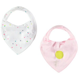 Σετ 2 σαλιάρες σε σχήμα μπανάνας, μία λευκή με πουά / μία ροζ με στάμπα 