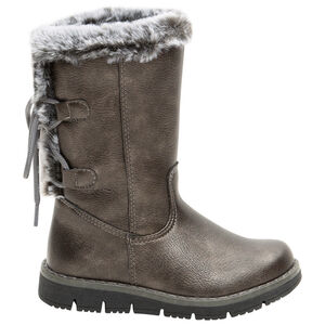 Μπότες από συνθετικό δέρμα με δέσιμο με διακοσμητικό σχέδιο και συνθετική γούνα, σε νούμερα 24 έως 27 