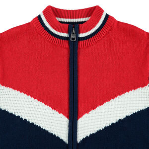 Παιδικά - Πλεκτή ζακέτα με φερμουάρ και φαρδιές ζακάρ λωρίδες σε vintage στυλ 