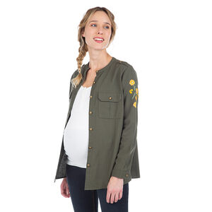 Μιλιτέρ χακί σακάκι εγκυμοσύνης με κεντημένα λουλούδια 