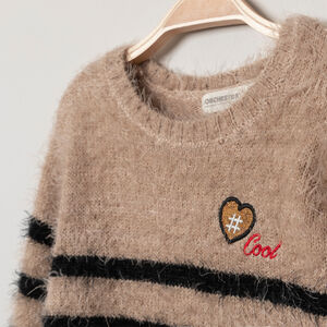 Robe tricot effet 2 en 1 bi-matière à coeur brodé et rayures 