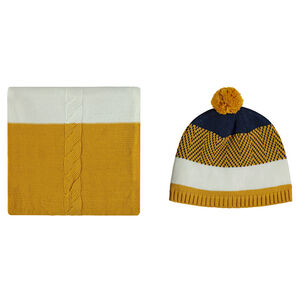 Σύνολο με πλεκτό σκούφο και κασκόλ με ζακάρ μοτίβα 