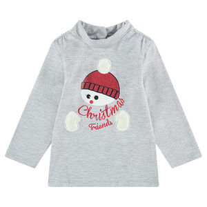 Μπλούζα με όρθιο λαιμό και μεταλλιζέ χιονάνθρωπο  