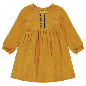 Μακρυμάνικο βαμβακερό φόρεμα με άνοιγμα με σούστες 