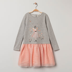 Robe manches longues bi-matière print danseuse pour enfant fille 