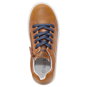 Αθλητικά παπούτσια χαμηλά effet δερματίνη camel με κορδόνια και φερμουάρ 