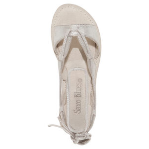 Ασημί δερμάτινα σανδάλια με κορδόνια που δένουν στον αστράγαλο 