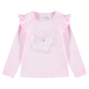 Μακρυμάνικη μπλούζα ζέρσεϊ με λουλούδι από ιριδίζουσες πούλιες 