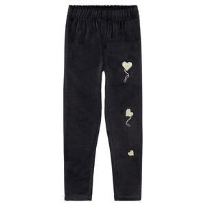 Μονόχρωμο βελουτέ κολάν με κεντημένες καρδούλες 