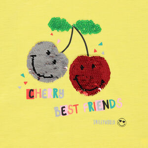 Μπλούζα κοντομάνικη με παγιέτες σε κερασάκια Smiley 