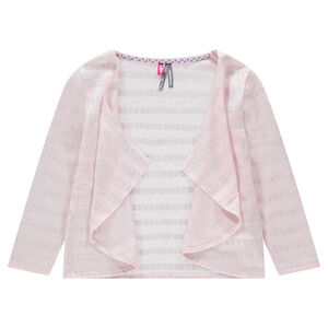 Πλεκτή ζακέτα με ζακάρ ρίγες και φαντεζί φύλλα 