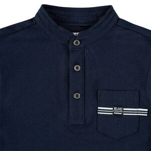 Μακρυμάνικο βαμβακερό πόλο με μάο γιακά και τσέπη στο στήθος 