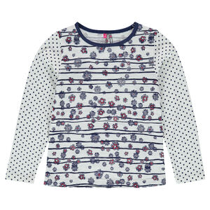 Μακρυμάνικη μπλούζα από ζέρσεϊ slub ύφασμα με διαφορετικά εμπριμέ mix and match 