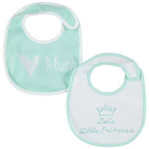 Lot de 2 bavoirs en éponge à message brodé Mum Dad 