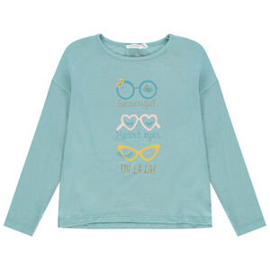 T-shirt manches longues uni print lunettes 