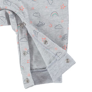 Ολόσωμο βαμβακερό φορμάκι με φαντεζί εμπριμέ και κεντημένο σύννεφο 