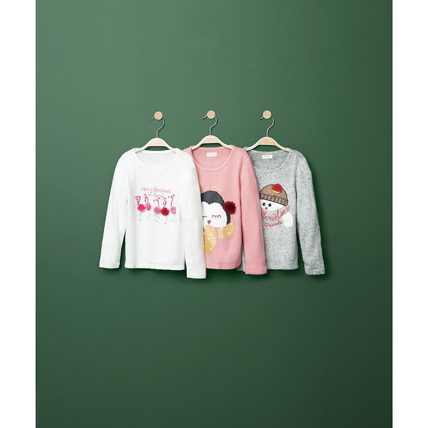 Χριστουγεννιάτικη μακρυμάνικη μπλούζα με κεντημένο χιονάνθρωπο 