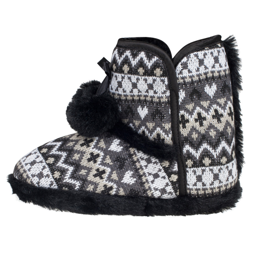 Chaussons forme bottines en tricot fantaisie avec pompons 