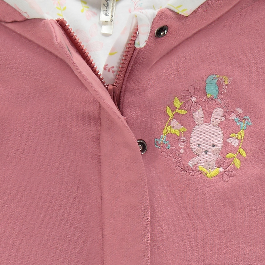 Φανελένιο φορμάκι εξόδου-υπνόσακος με κεντημένο λαγουδάκι 