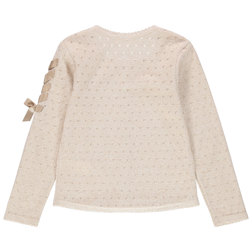 Ζακέτα πλεκτή αζούρ  με κορδέλα  