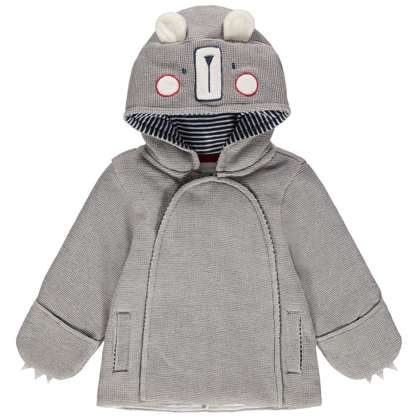 Veste en molleton fantaisie avec ours brodé et oreilles en relief 