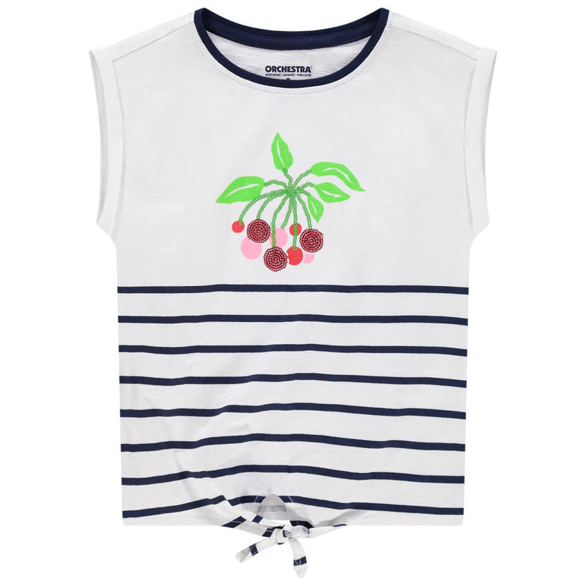 T-shirt manches courtes à rayures et motif en sequins 