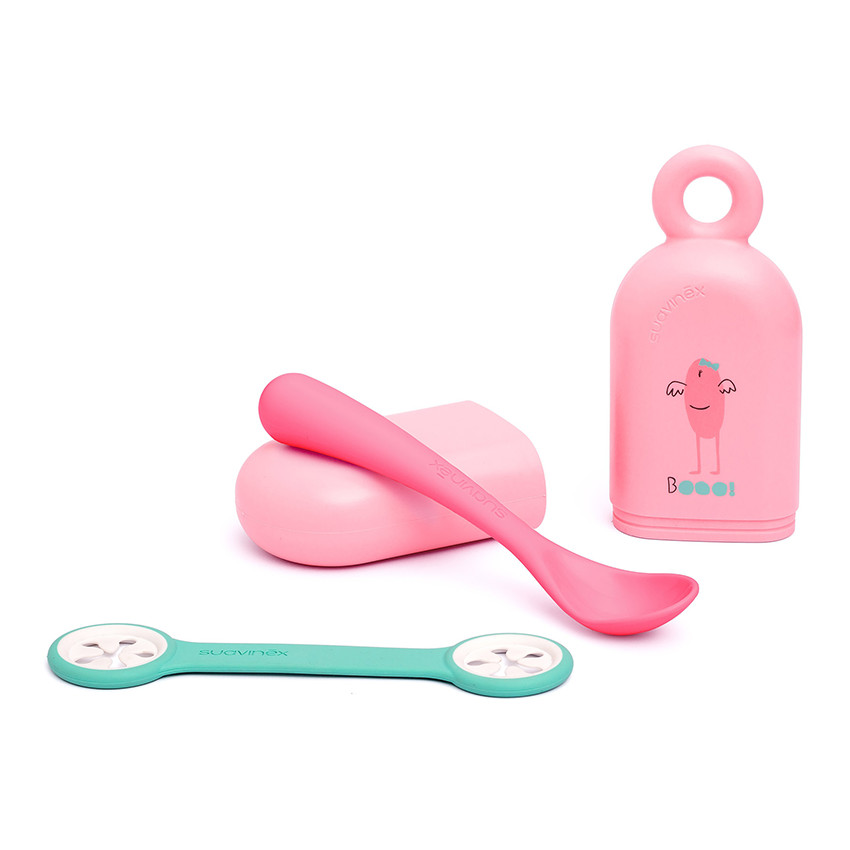 Θήκη Με Κουτάλι & Πιαστρακί Πετσετούλας Φαγητού Ροζ 