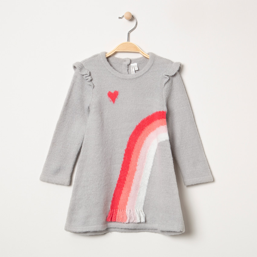 Μακρυμάνικο πλεκτό φόρεμα με ζακάρ ουράνιο τόξο 