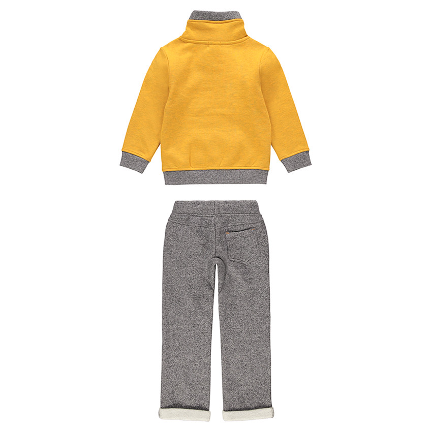 Φόρμα από φανέλα με τσέπη καγκουρό και τυπωμένο μήνυμα 