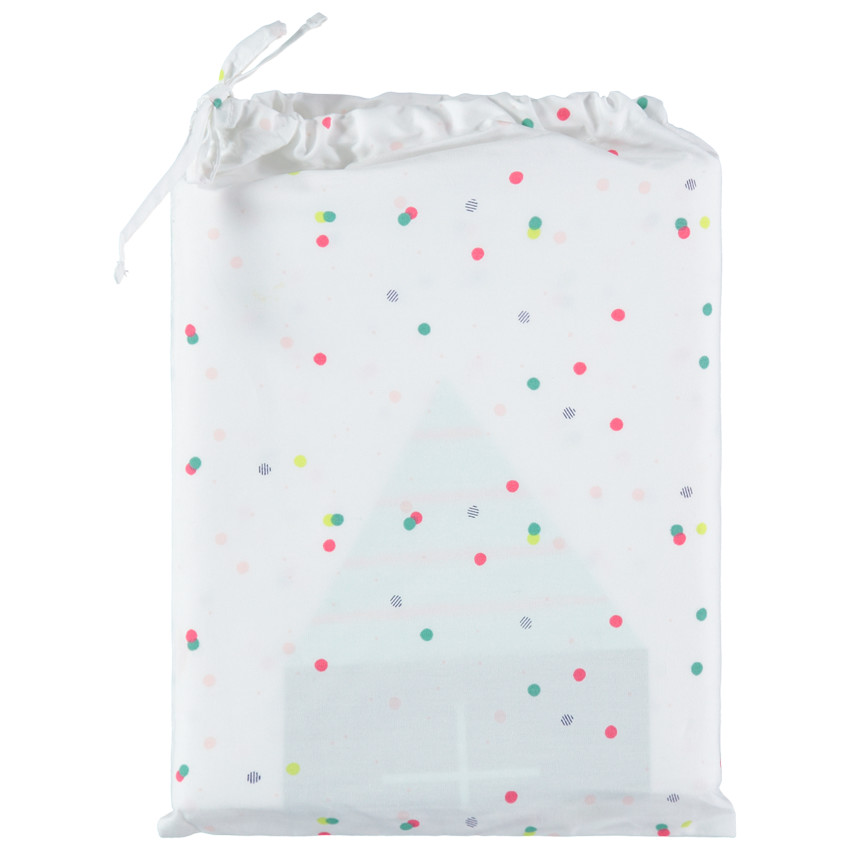 Σετ παπλωματοθήκη και μαξιλαροθήκη με πουά και τυπωμένα σπιτάκια 