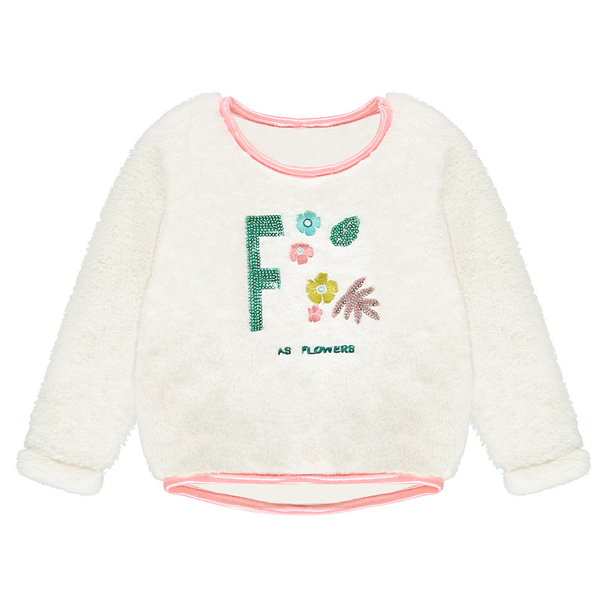 Φούτερ από συνθετική γούνα με κεντημένα μοτίβα και πούλιες 