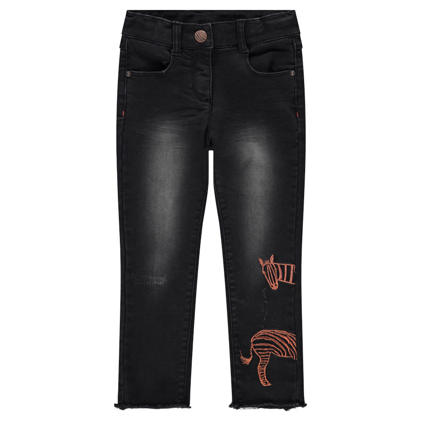 Τζιν skinny με φθαρμένη όψη και κεντημένη ζέβρα 