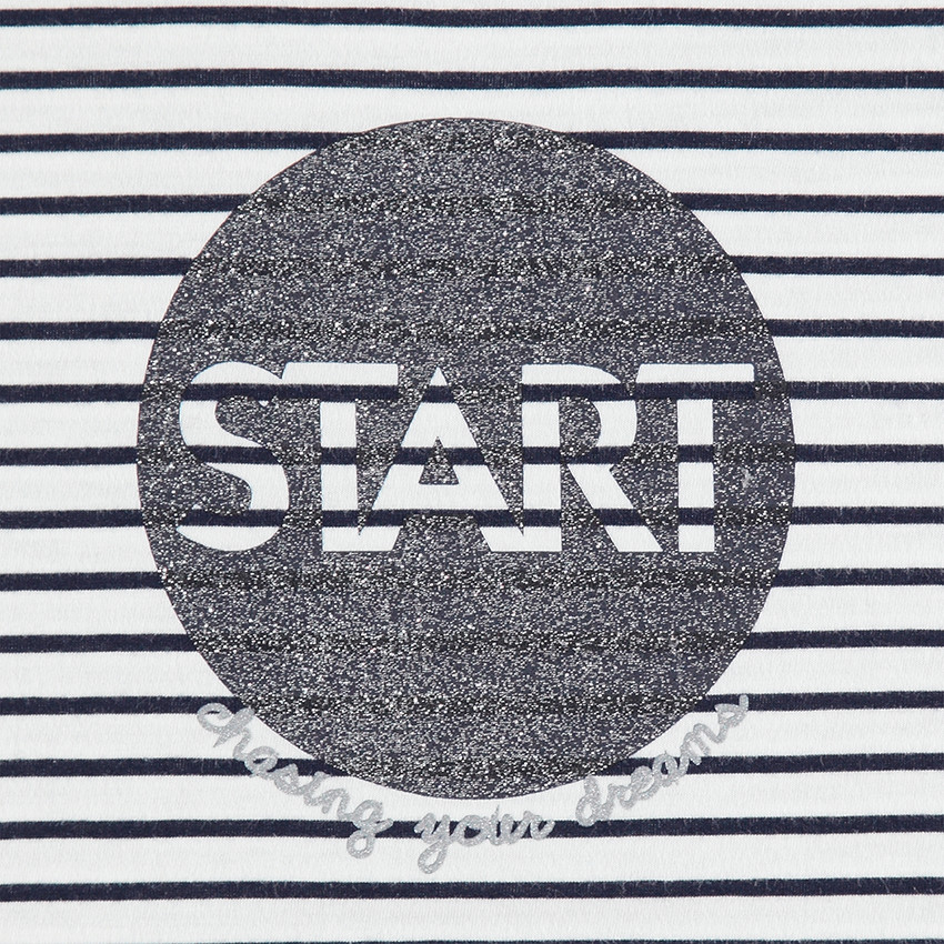 Παιδικά - Μακρυμάνικη μπλούζα από ζέρσεϊ με ρίγες και στάμπα με γκλίτερ 