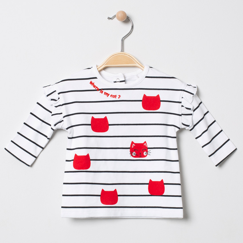 T-shirt manches longues à rayures horizontales et coeurs pailletés 