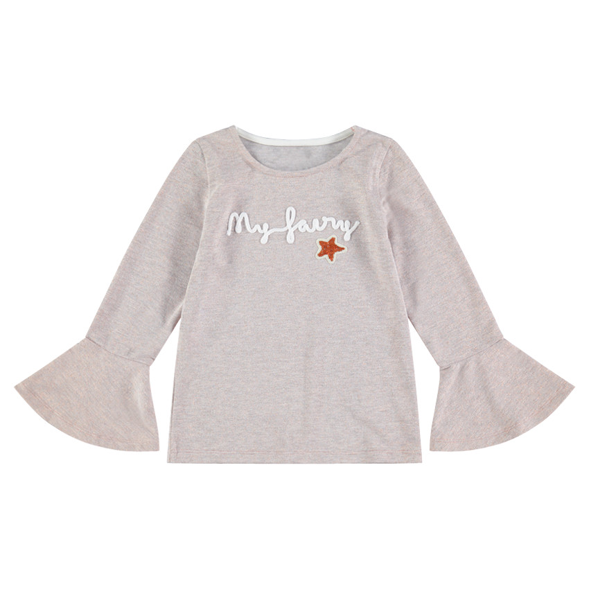 Μακρυμάνικη ζέρσεϊ μπλούζα με εβαζέ μανίκια και μήνυμα από κορδόνι 