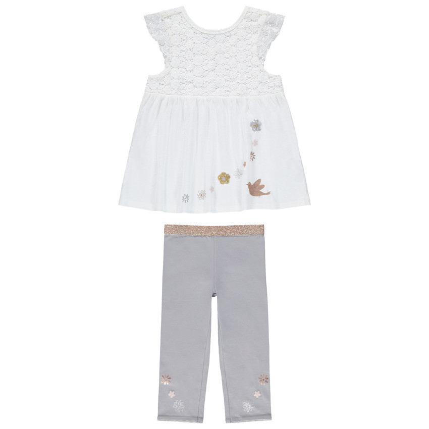 Σέτ με τουνίκ και legging με λουλούδια με glitter  