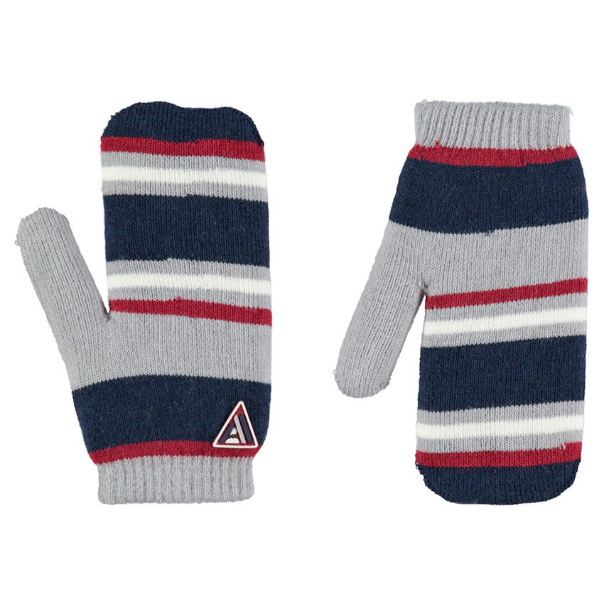 Πλεκτά ριγέ γάντια με σήμα από καουτσούκ και επένδυση από sherpa 