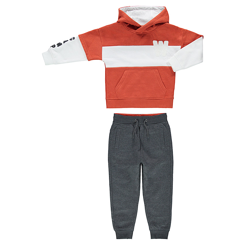 Φανελένια φόρμα με φούτερ 2 σε 1 και γκρι μελανζέ παντελόνι 