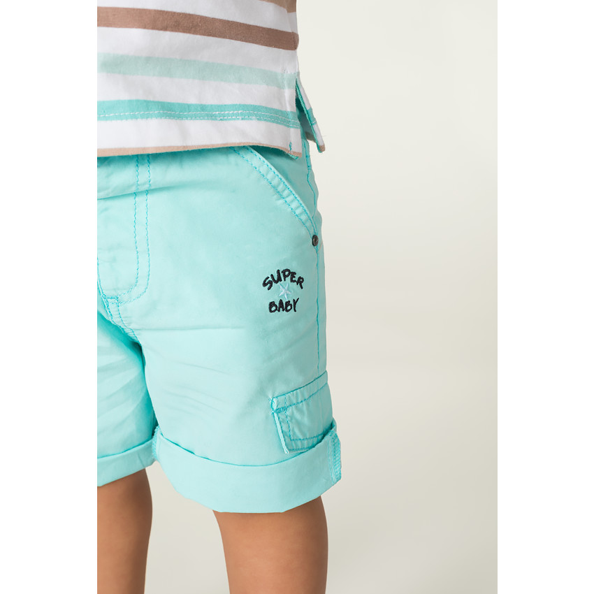 Βερμούδα από βαμβακερή ποπλίνα με νηματοβαφή και τσέπες με διακοσμητικό σχέδιο 