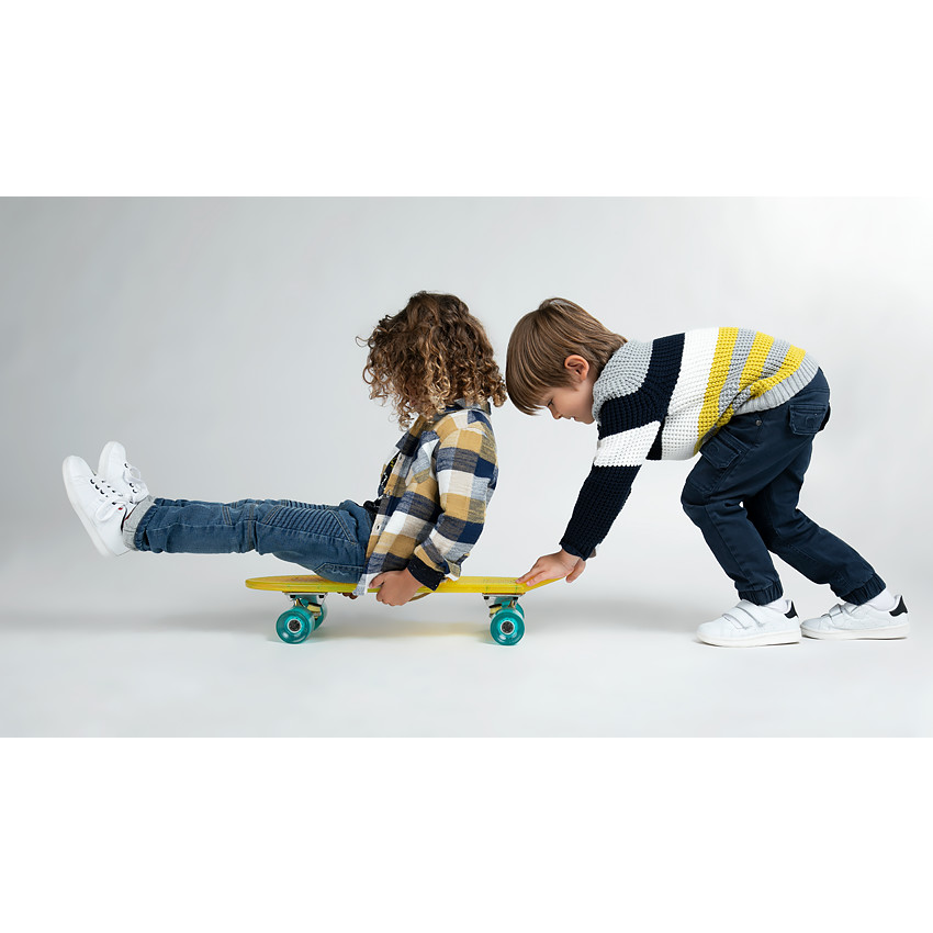 Μακρυμάνικο πουκάμισο με καρό σε αντίθεση και τσέπες 